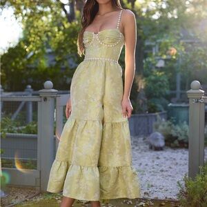 V. Chapman Lorenza Dress in Chartreuse Windsor Brocade